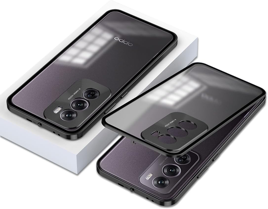 QUIETIP Case Compatible with Oppo Reno 12 Pro 5G,Metal Frame + PC Frosted Surface Back Cover with Camera Protection,Black