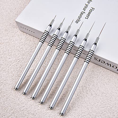 Nail Art Liner Brushes Set, 6Pcs Nail Art Design Brush Striping Thin Long Lines Dotting Drawing Pen, Uv Gel Polish Painting Metal Handle Striper Brushes Size 5/7/9/11/20/25Mm #TOP2
