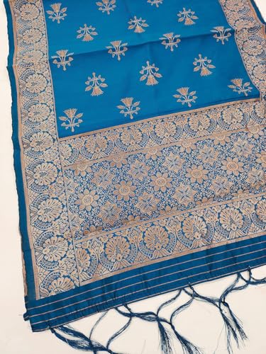 Image of Women Banarsi Silk Unstitched Suit Piece Dress Material | Unstitched Salwar Suit Dress Fabric for Women with Zari Dupatta Set (Suit-2M, Salwar-2M, Dupatta-2.25M) - Teal Blue