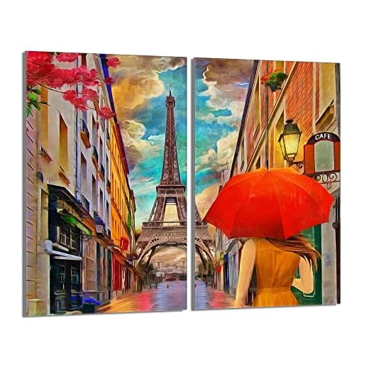 DarHaus Tabla de cortar decorativa de cristal templado y cubre vitro, Placa protectora de vitrocerámica 30 x 52 cm 2 piezas, para inducción, protección contra salpicaduras, decoración, PARÍS