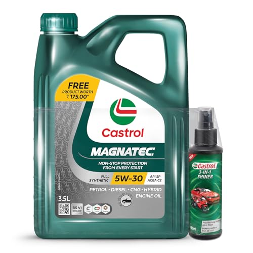 Image of Castrol MAGNATEC 5W-30 - Full Synthetic Engine Oil for Petrol, Diesel, CNG and Hybrid Cars (3.5L) & Castrol 3-IN-1 SHINER for Cars and Bikes (100ML) - Combo Pack