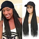 AliRobam Hat Wigs Baseball Cap with Senegalese Twist Braids Hair extensions Hat With Braided Hair attached for Black White woman (24inch, 1B)