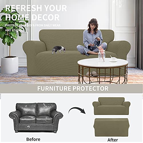 Image of Easy-Going Stretch Oversized Loveseat Slipcover 1-Piece Sofa Cover Furniture Protector Couch Soft with Elastic Bottom for Kids Polyester Spandex Jacquard Fabric Small Checks Khaki