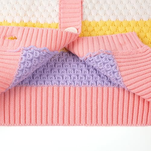 Image of Danny D Girls Ombre Cardigan Kids Rainbow Sweater Striped Button Up Long Sleeves Knitwear Open Front Crew Neck Tops