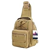 HUKOER Sling Shoulder Bag Oxford Fabric Crossbody Bag Shoulder Backpack Men's Multipurpose Daypack for Camping, Hiking,Trekking, Rover,Cycling, Hiking,Travel (Khaki)