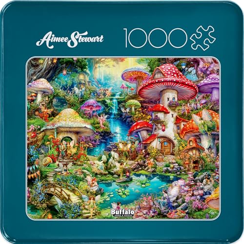 Buffalo Games Aimee Stewart Merry Mushroom Village Picnic 1000 Piece Jigsaw Puzzle - Collector Tin, 26 x 19 in, Includes Poster - Fantasy Puzzle - Portable Tin Storage - Full Color Reference Poster by Buffalo Games - Image 3