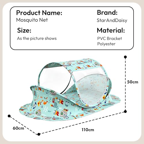 Image of StarAndDaisy Baby Mosquito net for Baby 0-12 Months with Mattress & Head Pillow for Infants, Toddlers, Baby, Breathable mesh-Mosquito Net for Baby's Peaceful Sleep - Aqua Print