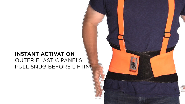 Image of Ergodyne ProFlex 100HV Back Support Brace, High Visibility Support Belt, 8 inch Spandex Material, Removeable Straps