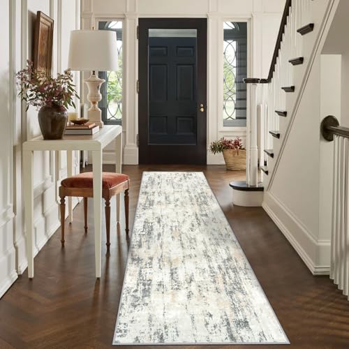 2'6''x8' Runner Rugs Washable Rug: Modern Abstract Living Room Rug Soft Anti-Skid Thin Carpet Indoor Floor Non-Shedding Carpets for Bedroom Dining Room Farmhouse Nursery Home Office - Grey Brown