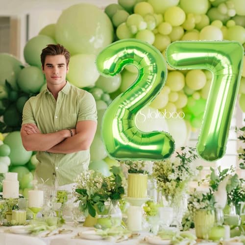 Image of 40 Inch Green Number 27 Balloon Lime Big Large Helium Number 0-9 | Giant Digital 27th Foil Mylar Party Balloon for Birthday Party Anniversary Graduation Decorations