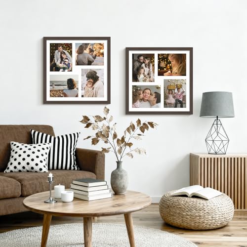 Image of DUENPY 20x20 Collage Picture Frame 8x10 Picture Frame Collage Displays Four 8x10 inch Photos Available Horizontal Wall Mounting Display and Vertical Walnut