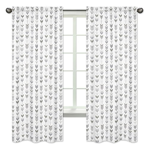 🔥 Flash Sale Grey and White Window Treatment Panels Curtains for Woodland Arrow Collection by Sweet Jojo Designs - Set of 2