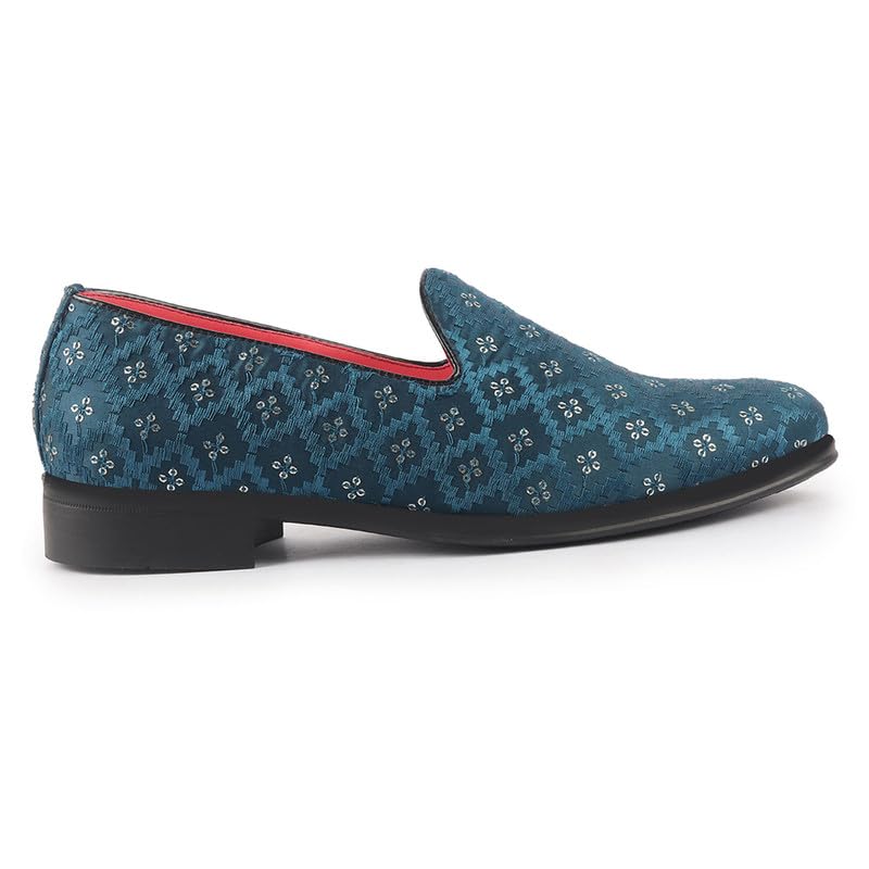 Image of FAUSTO Men Embroidered Sequin Ethnic Slip-On Juttis and Mojaris with Memory Cushioned Insole | Traditional Party Loafer Kurta Shoes for Wedding, Reception