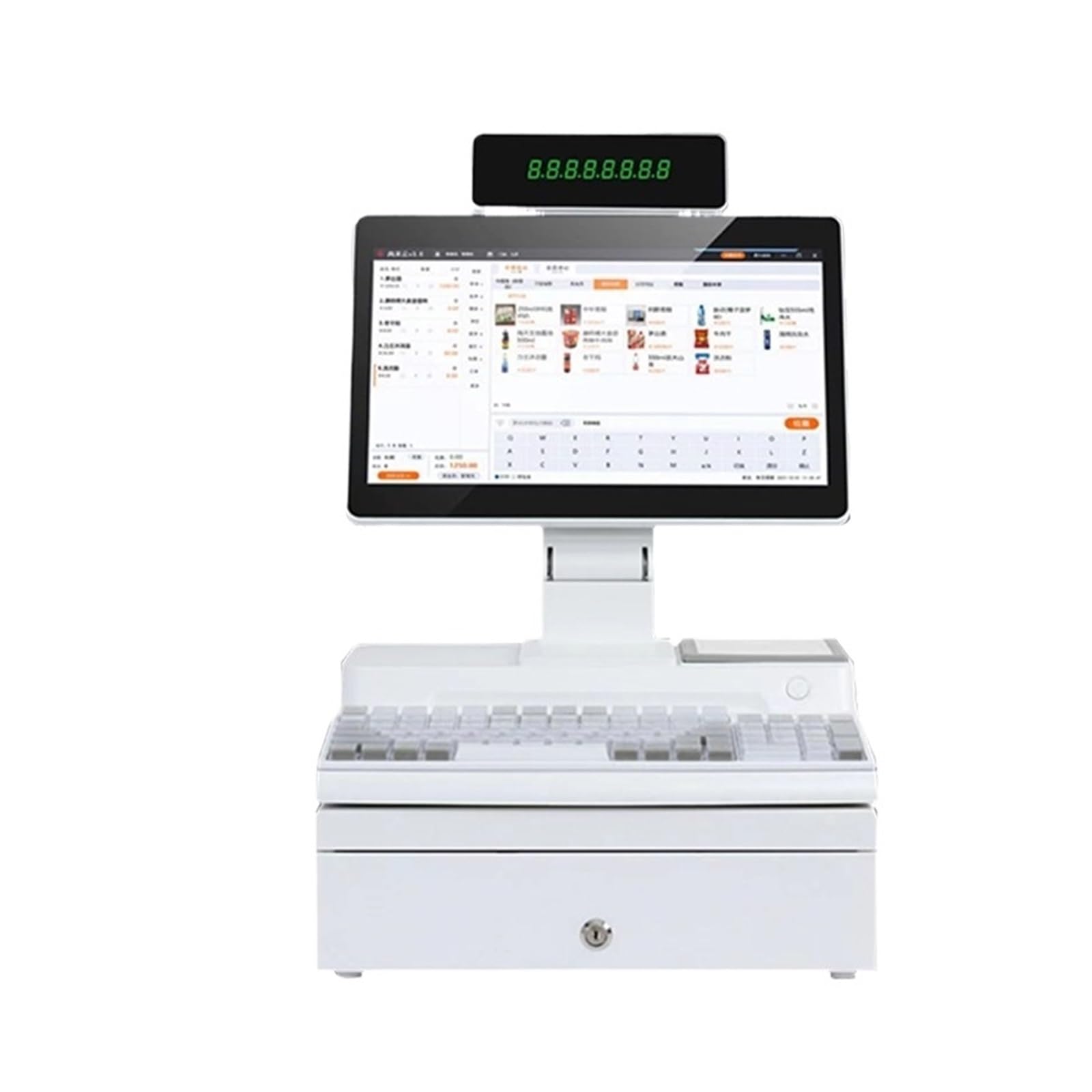 Pantalla táctil de 14,1 pulgadas, caja registradora, teclado, impresora incorporada de 58 mm, paquete completo, computadora POS, POS de fábrica, caja registradora Para comercios y empresas(Bianco)