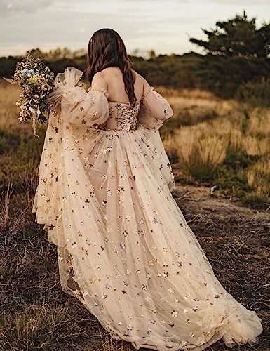 Women's Fairy Sparkle Star Wedding Dress Detachable Puff Sleeves Corset Bodice High Slit Formal Party Prom Dress2
