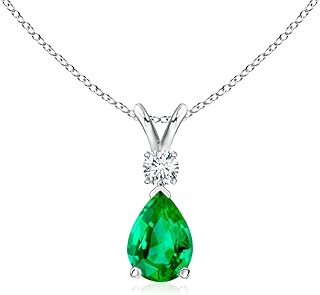Angara Natural Emerald Teardrop Pendant/Necklace with Diamond in Sterling Silver/14K Solid Gold/Platinum for Women | May B...