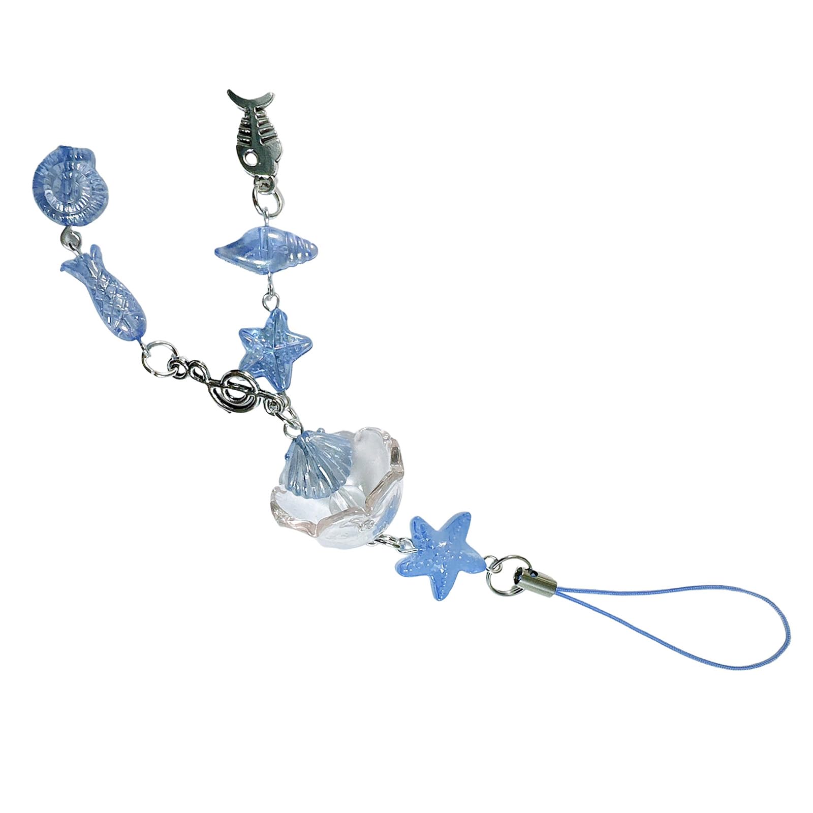 NEWFT Lightweight Fish And Seashells Beaded Phone Lanyard Sturdy Phone Hanging Ornament For Beach Lovers And Trendsetters
