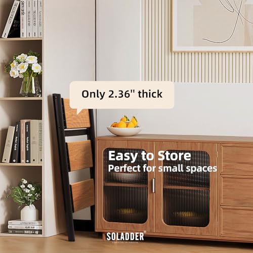 SOLADDER 3 Step Ladder, Anti-Slip and Lightweight Foldable Step Stool for Adults to Use in Kitchen, Closet and Library, 300lbs(Black&Woodgrain) by Soladder - Image 4