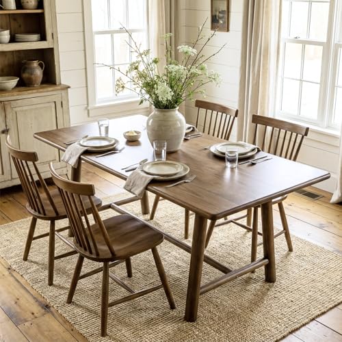 Image of Ya-Home Walnut Dining Table, 69 inch Wood Kitchen Table with Solid Wood Legs, Seats 4-6, Modern Farmhouse Dinner Table for Dining Room Home Office