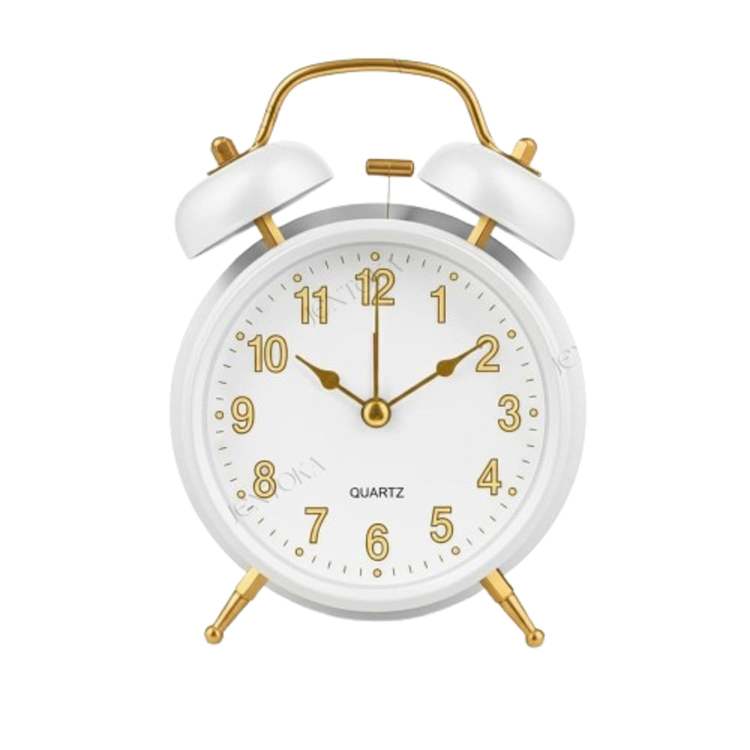 Vintage Twin Bell Alarm Clock with Nightlight | Loud Alarm Clock for Heavy Sleepers, Students & Bedroom | Non-Ticking Silent Quartz Analog Desk Clock, Battery Operated (White & Gold)-image-31