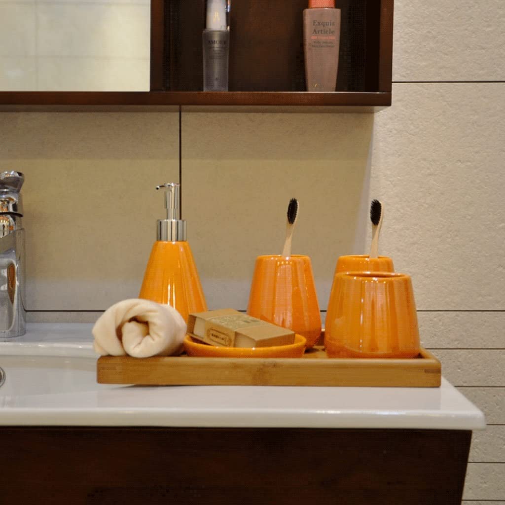 Dispensador de jabón, dispensador de loción de cerámica Creativa, Juego de Accesorios de baño de 5 Piezas para Cocina, baño, lavandería