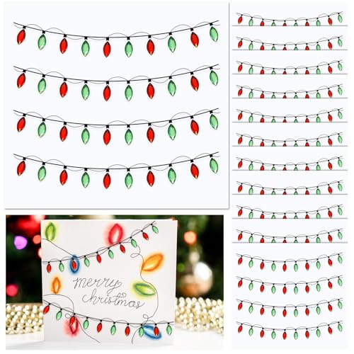 Marspark 48 Pcs Christmas Light Embellishment Stickers Gem Border Dimensional Stickers Lights Glitter Adhesive Decals for Xmas Crafts Scrapbooks Decoration