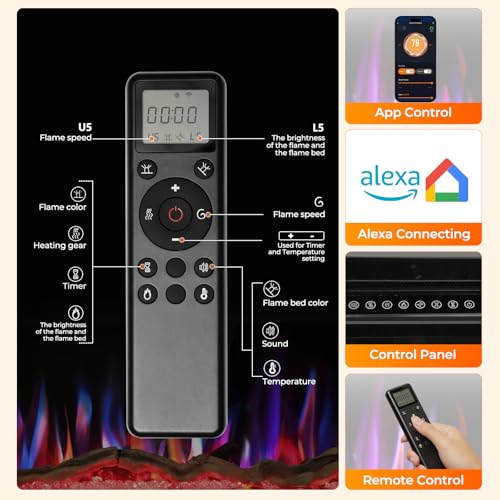 Image of R.W.FLAME 60 inch Recessed and Wall Mounted Smart Electric Fireplace, Alexa /WiFi Enabled, APP Control with Multiple Sound Modes, Remote Control with Timer, Adjustable Flame Colors and Speed