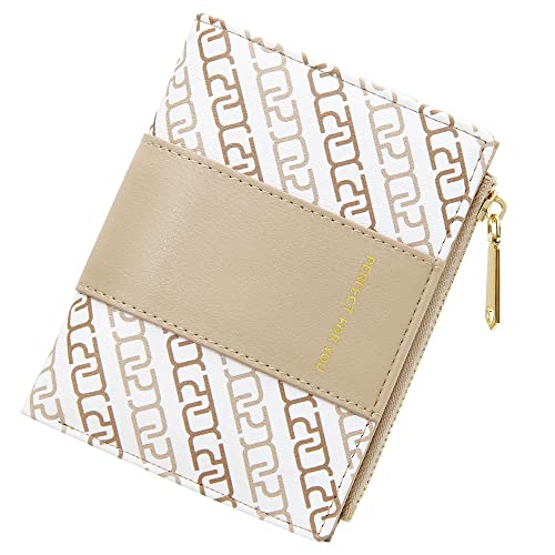 OIDERY Small Card Holder Wallet for Women, Bifold Compact Wallet with ID Window-Womens Wallet with Zipper Purse Khaki