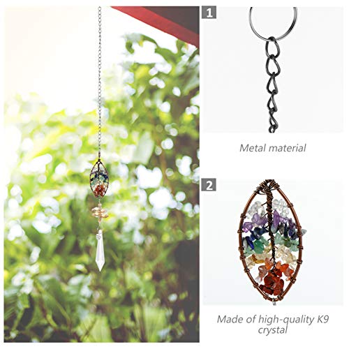 DOITOOL 2Pcs Cristais Coletor Do Sol Pendurado Vida Árvore Folha Forma Chakra Contas Cadeia Rainbow