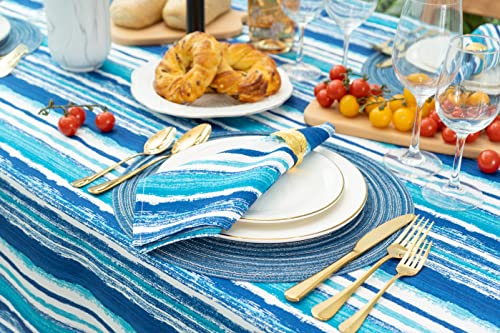 Yihomer Spring & Summer Outdoor Table Cloth - 60 Inch Round Tablecloth - Waterproof Wrinkle Free Table Cover With Zipper And Umbrella Hole, Crayon Art (Ocean) #TOP4