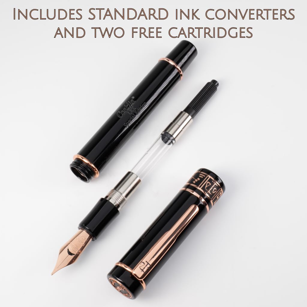 Conklin LEX - Penna stilografica nera con pennino a stub, strumento di scrittura di lusso con finiture placcate in oro rosa 18 K, ottimo regalo per avvocati, giudici e professionisti legali