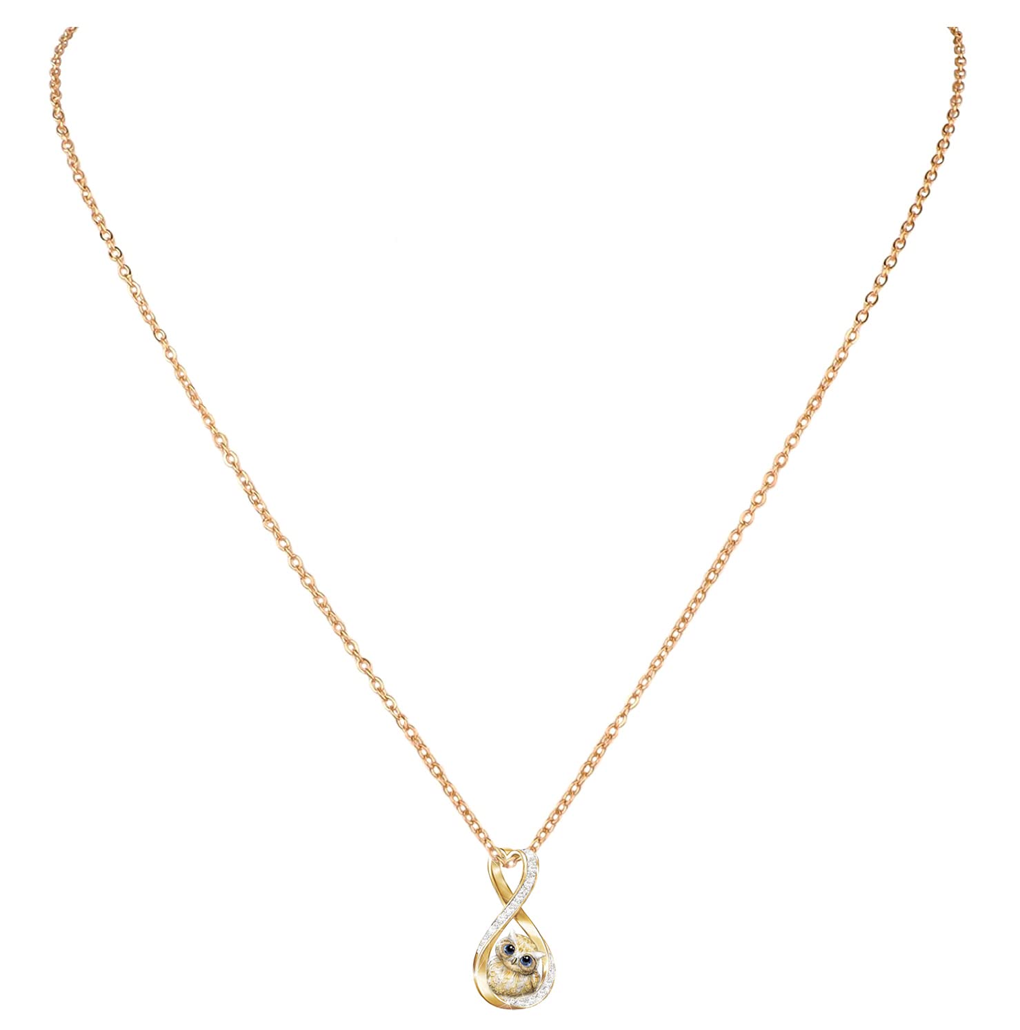 Womens Golden Owl Heart Chain Necklace: SRFAJW/A238-image-22