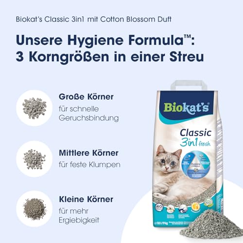 Biokat's Classic fresh 3in1 Katzenstreu mit Cotton Blossom-Duft - Klumpstreu aus Bentonit mit 3 unterschiedlichen Korngrößen - 1 Sack (1 x… – Ansicht 2