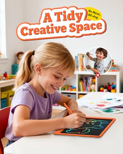 Image of Bravokids 12 Inch LCD Writing Tablet for 3-8 Year Olds - Electronic Drawing Pad and Doodle Board as Educational Birthday Gifts for Girls and Boys (Orange)