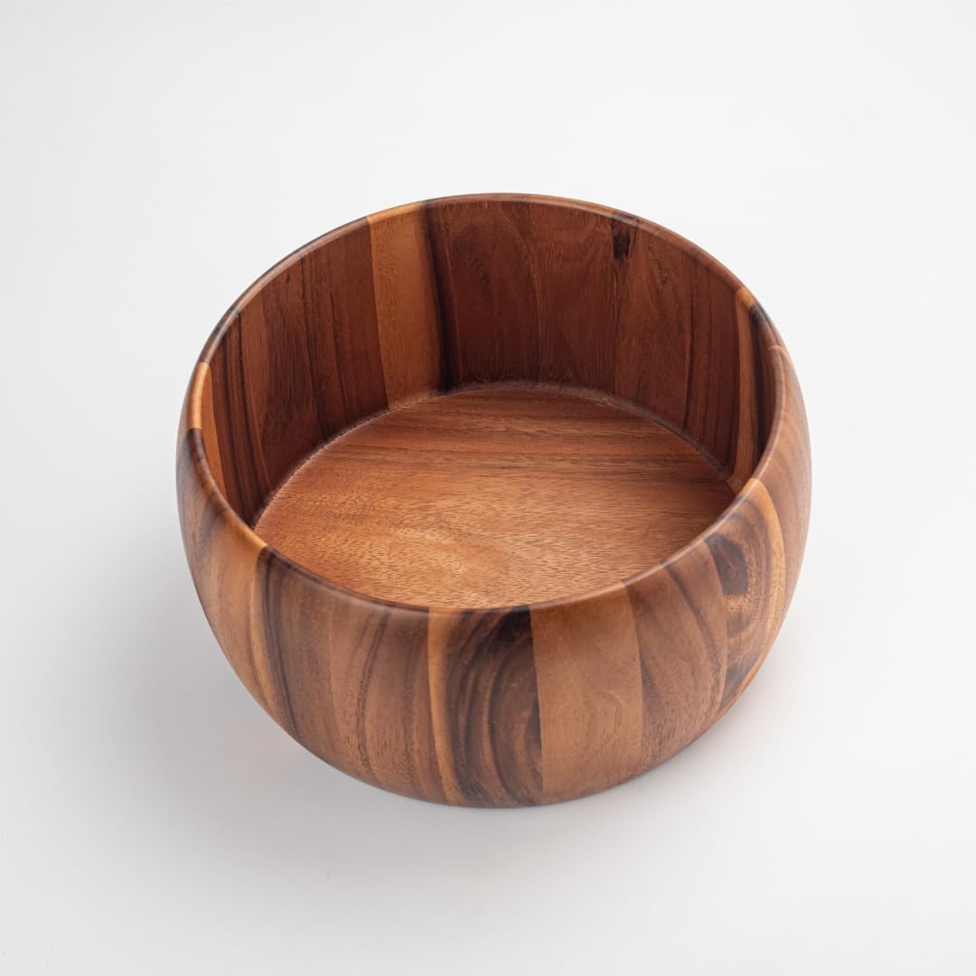 Ensaladera Grande De Madera De Acacia De 30 Cm (12 Pulgadas) - Bol De Madera Artesanal para Servir Frutas Y Ensaladas, 15 Cm (6 Pulgadas) De Profundidad, Recibir Invitados Y