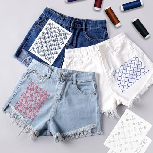 20 Stk Sashiko Schablone, 21x15cm PET Kunststoff Sashiko Muster Geometrische Sashiko Mustervorlage Wiederverwendbare Stickschablonen zum Quilten Basteln Nähen