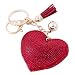 Soleebee Glitter Love Heart Keychain Premium SS6 Crystal Tassel Key Chain Leather Bag Charm for Women Girls (Red)