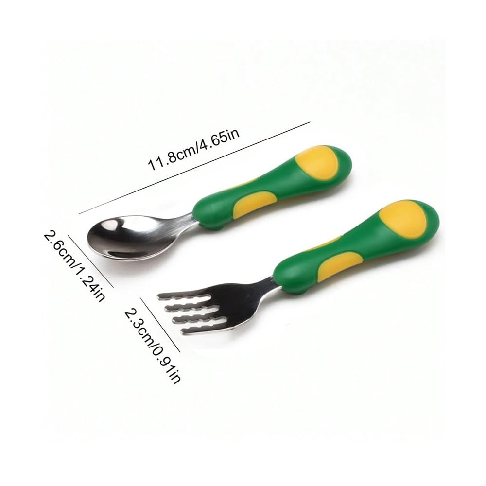 ONE AND ONLY Stainless Steel Baby Spoon Set for Baby Feeding Non Toxic BPA Free Training Feeding Spoon Fork Set Food Grade Silicone Handle Kids Feeding Spoons Set for Toddler Cutlery Set, 6 Cm - Image 9 thumbnail