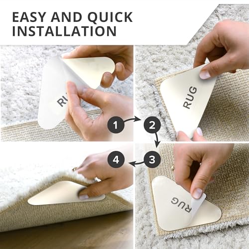 X-Protector Rug Tape for Carpet - 16 Pcs Set - White Anti-Slip & Anti-Curling Carpet Tape for Rugs - Premium Rug Pad Gripper - Ideal Carpet Corner Grippers to Keep Your Rugs & Make Corners Flat - Image 6