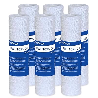 Purevua 20 Micron 10"x2.5" String Wound Sediment Filter, Whole House Water Filter Cartridge for Well Water, Compatible with CW-F, AO-WH-PRE-R2, WHKF-WHSW, Fits Standard 10" Housings, 6 Pack