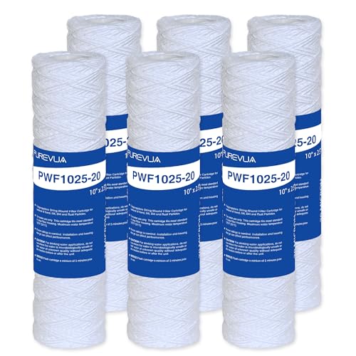 Purevua 20 Micron 10x2.5 String Wound Sediment Filter Whole House Water Filter Cartridge for Well Water Compatible with CW-F AO-WH-PRE-R2 WHKF-WHSW Fits Standard 10 Housings 6 Pack