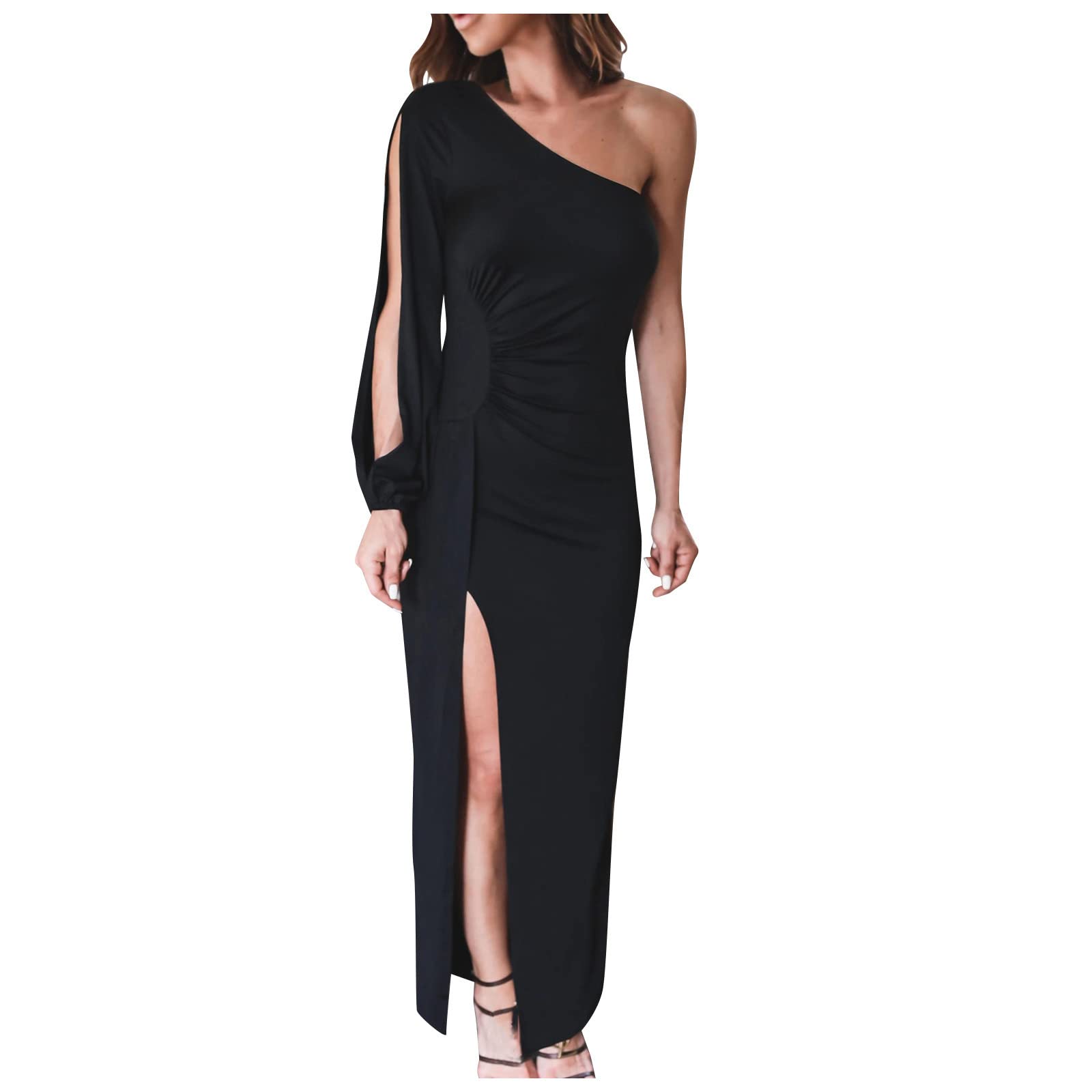 Singular-PointWomen's Evening Dress, Elegant Retro Party Red Carpet Dress Sexy Sleeveless Slit Dress Mesh Small Tail Dress Graduation Gown Elegant One Shoulder Evening Dress Cocktail Dress