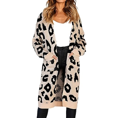 Women‘s Fall Winter Sweater Cardigans Leopard Print Long Sweater Coiats for Women