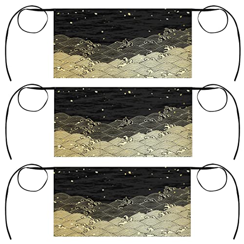 bisibuy Abstract Ocean Wave 3 Pack Server Aprons with 3 Pockets, Black Gray Waitress Waiter Wasit Apron for Women Men Restaurant Bistro Cafe Bars Half Aprons Waitress Server Accessories