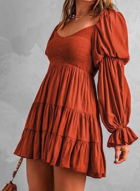 Image of Dokotoo Womens 2025 Spring Summer Dresses Elegant Off The Shoulder V Neck Long Sleeve Ruffle Flowy Mini Short Skater Dresses