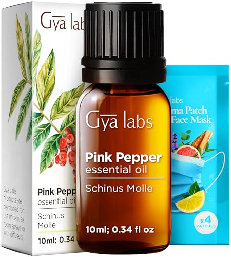 Gya Labs aceite esencial de pimienta rosa para aliviar el dolor - Aceite de pimienta rosa natural para energía - 100 grado terapéutico puro para aromaterapia - 10 ml