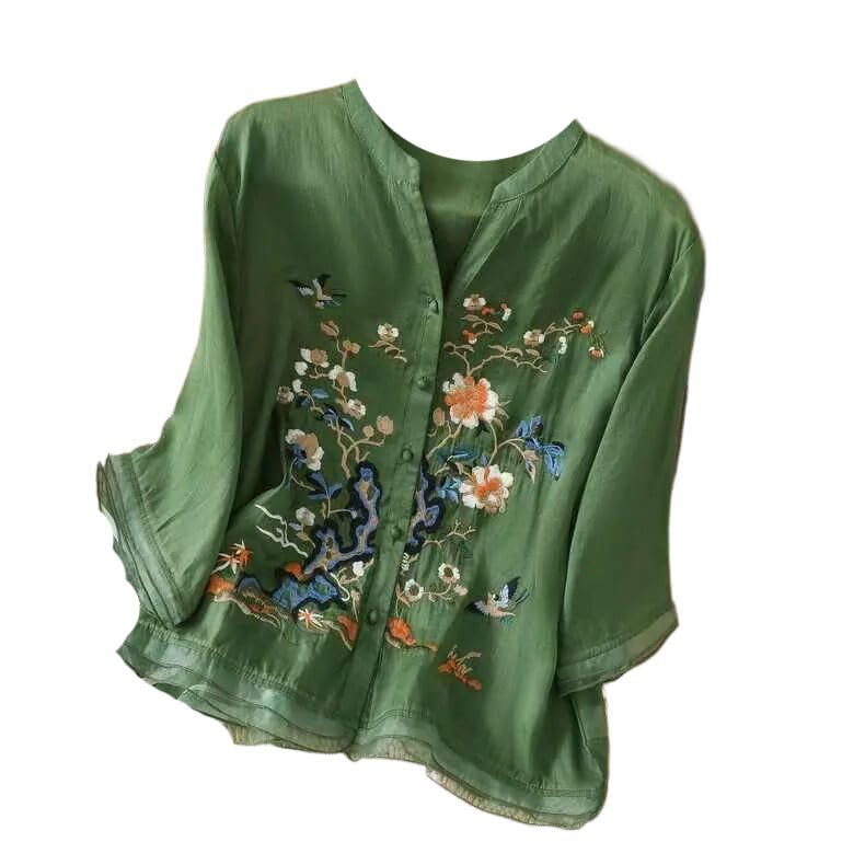 Tops Female Summer Embroidered Cardigan Shirt Chinese Style Shirt
