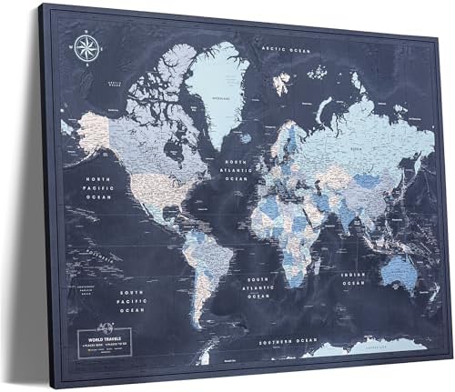Amazon.com : Pin Adventure Map World Map Pin Board on Canvas - Detailed ...