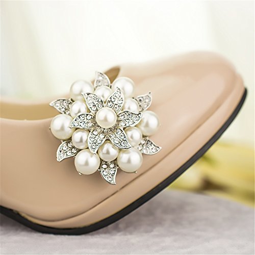 Ruihfas 2Pcs Fashion Rhinestones Pearls Flowers Crystals Wedding Party Shoe Clips (Silver) #TOP3