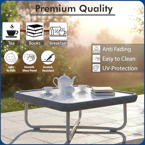 Image of Amazon Brand - Solimo Harbor Outdoor Rope Sofa Set | Balcony Sofa | Patio Conversation Sets | Braided Rope Garden Sofa Set and Table (5 Seater- Grey+ Navy Blue)